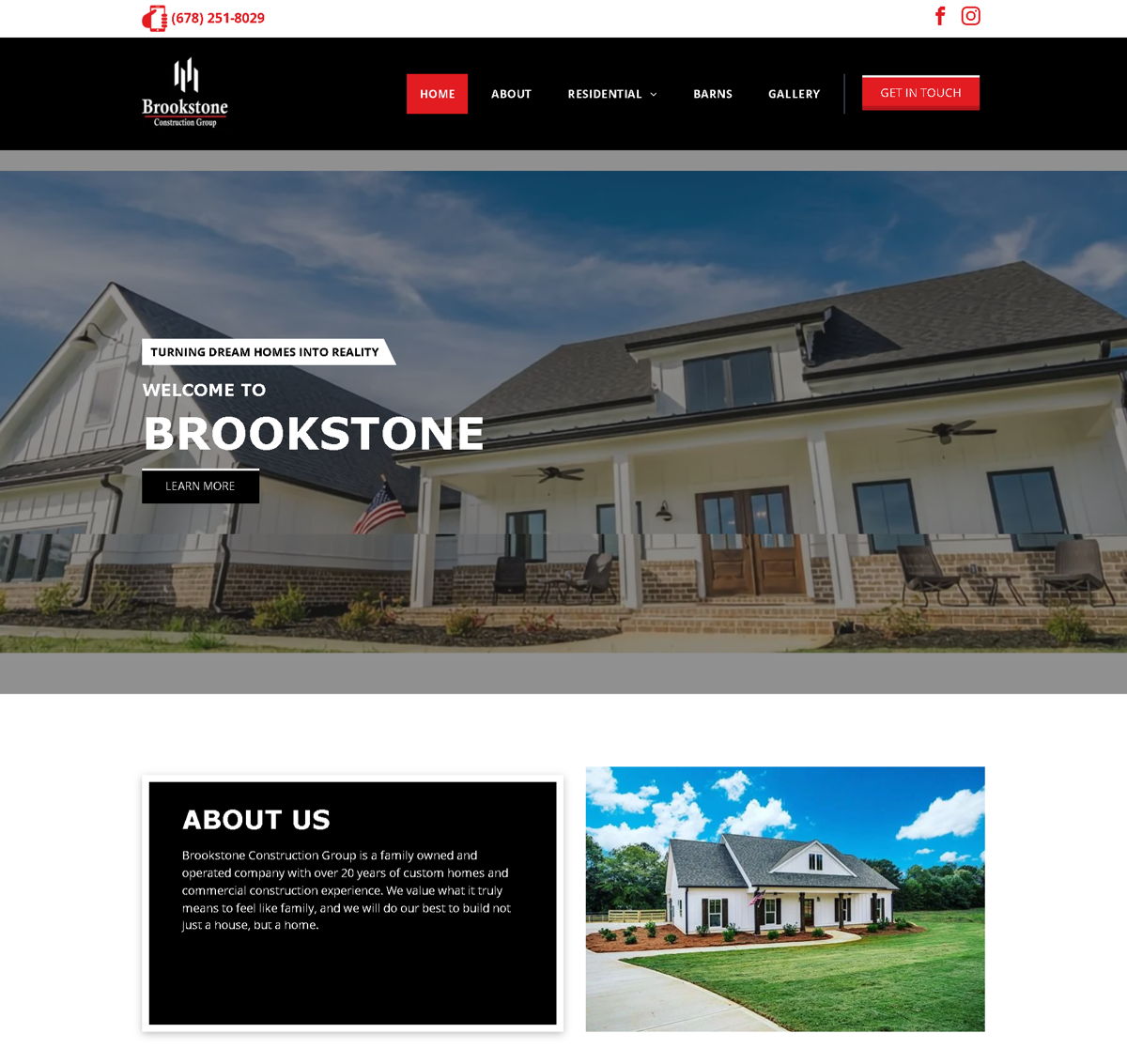 Screenshot of Brookstone Construction Group , from the duda websites collection.