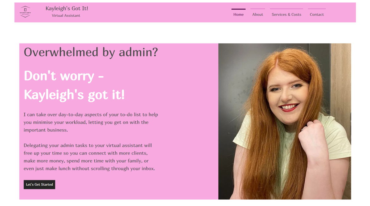 Screenshot of Kayleigh's Got It, from the virtual assistant websites collection.