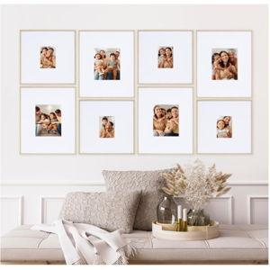 Camden Reed Arcadia 8 Piece Oversized Gallery Wall Frame Set, 16x20 and 16x16 Inch Matted Frames for Featuring 8x10 and 5x7 Inch Photographs or Art Prints, Natural Finish