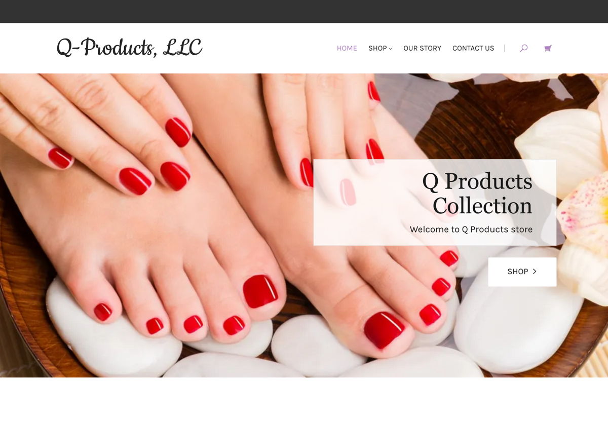 Screenshot of Q Nail Products, LLC, from the beauty websites collection.