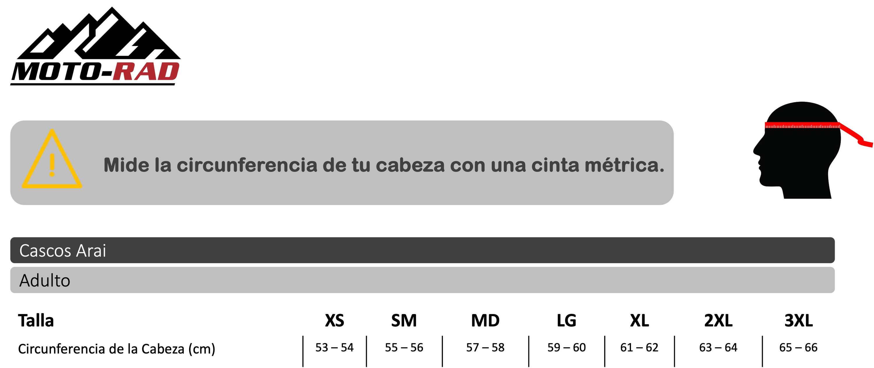 Guía de Tallas Cascos Arai