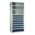 Rousseau Industrial  Gray Shelving with Blue Drawers