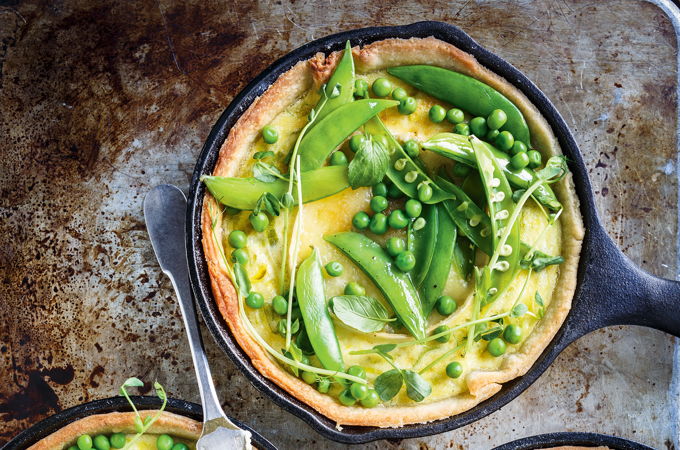Triple-Cream and Leek Mini Quiche with Pea Salad
