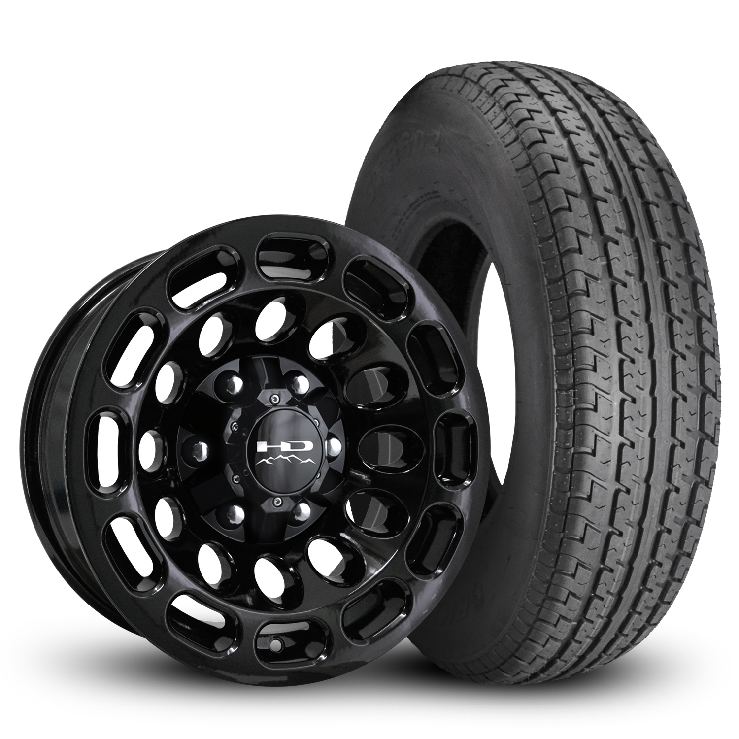 HD Off-Road Road Warrior Custom Trailer Wheel & Tire packages in 15x6.0 in 6 lug All Gloss Black for Unility, Boat, Car, Construction, Horse, & RV