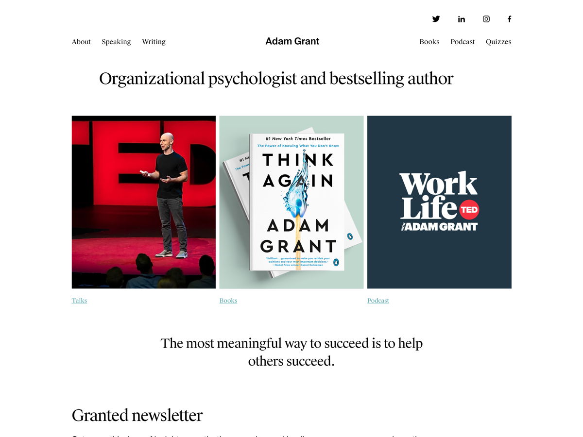 Screenshot of Adam Grant, from the wix websites collection.