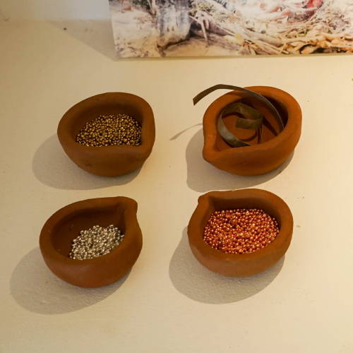 raw gold silver copper and solder materials used for handmade jewelry in Bali showroom