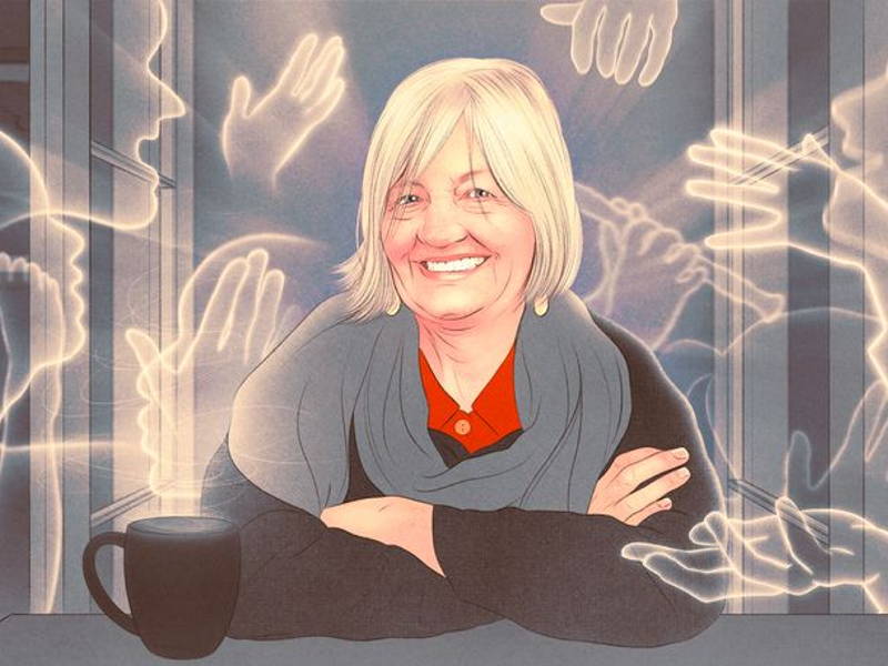 An illustrated portrait of Barbara Trapido.