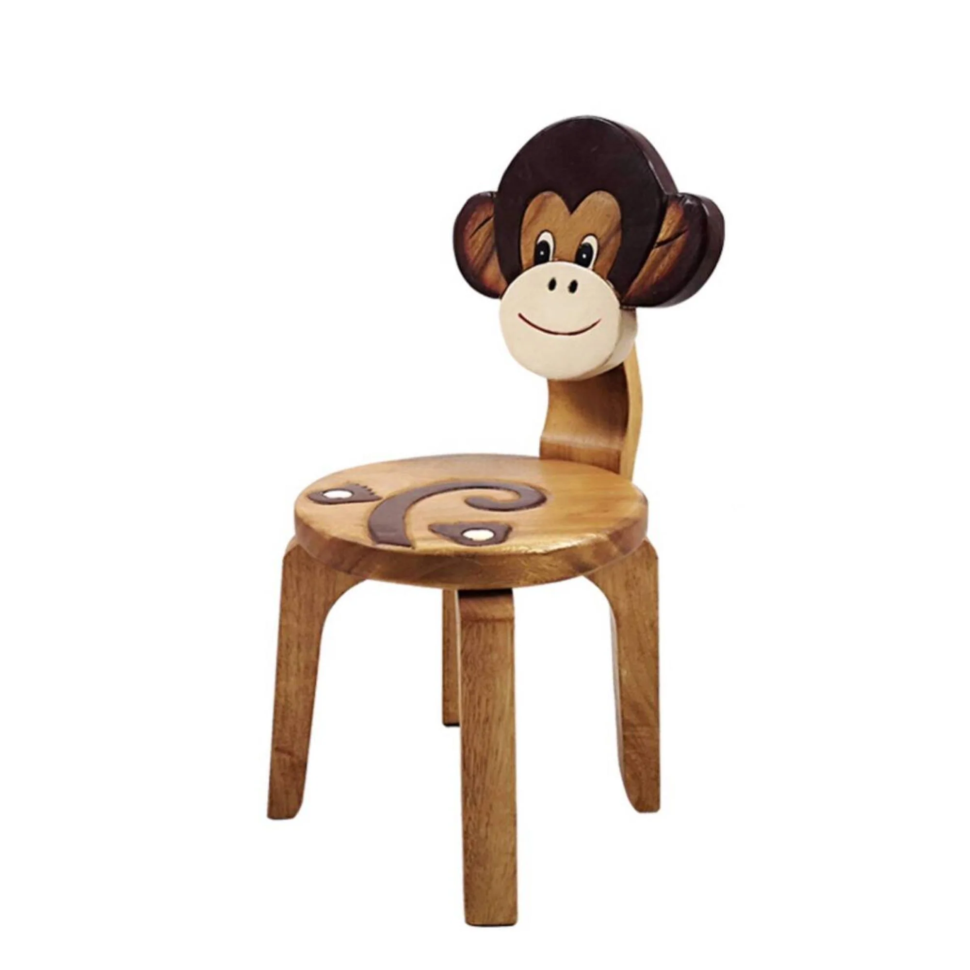 Children's hand-crafted wood Chair With back rest Animal MONKEY Theme Children’s Chair and Toddlers Stepping Stool