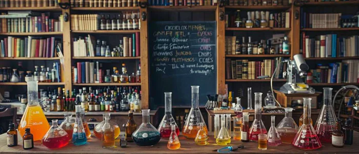 Eclectic home library blending the worlds of science and mixology.