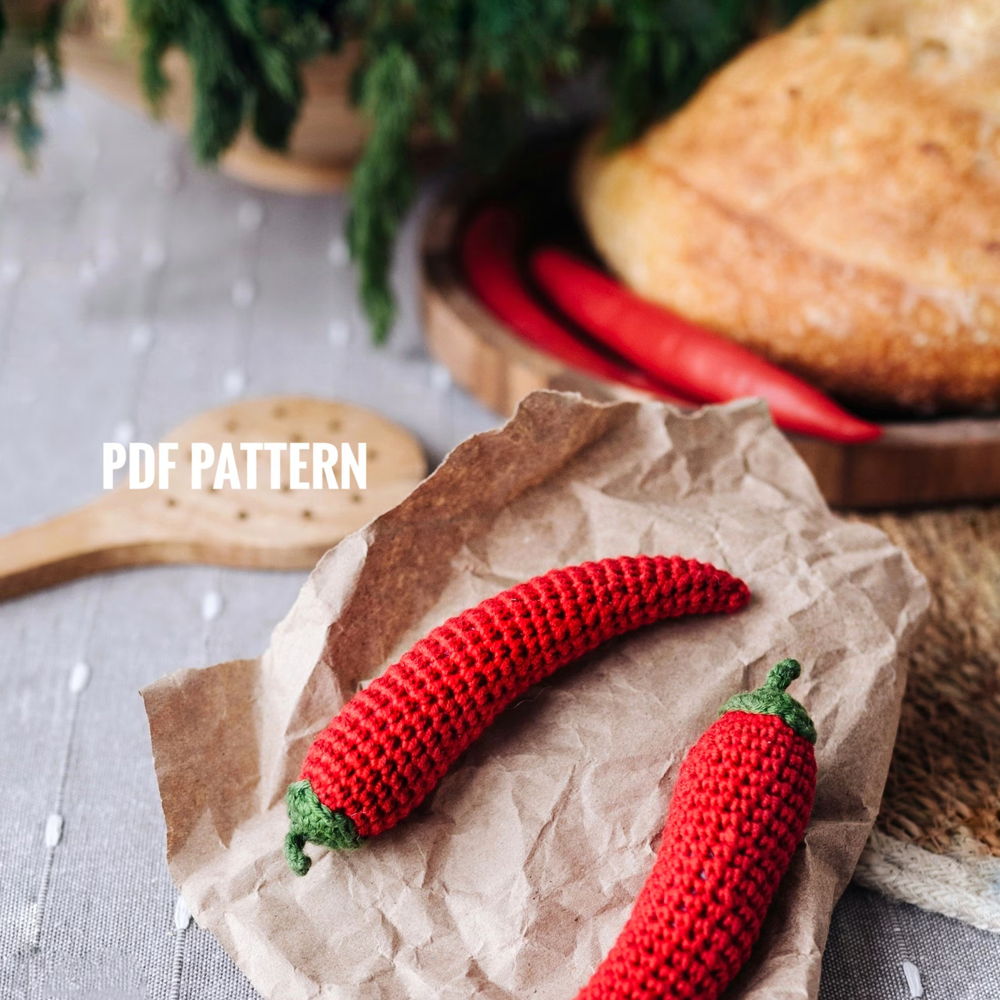 CHILI PEPPER Crochet Pattern PDF - Amigurumi Food Crochet Play Food Hot Pepper Crochet Garden Vegetables Amigurumi Toy Crochet Gift Pattern