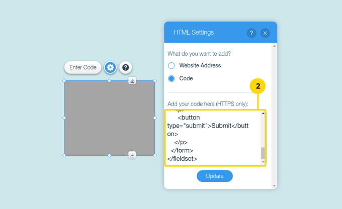 Paste code under “Add your code here (HTTPS only)” label