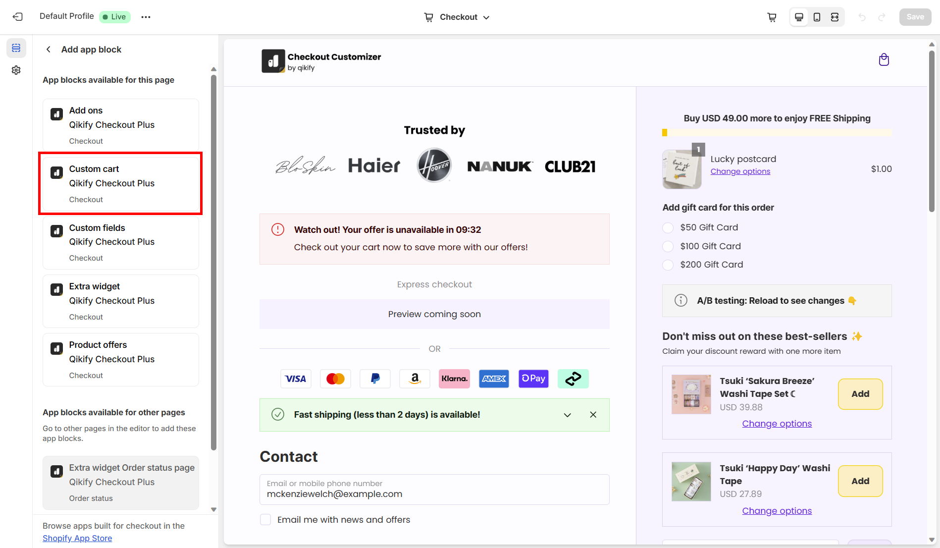 add reviews for testimonials extension in checkout page - shopify checkout customization app