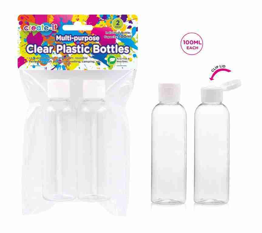 2Pk Clear Mutli-Purpose Plastic Bottles-100Ml