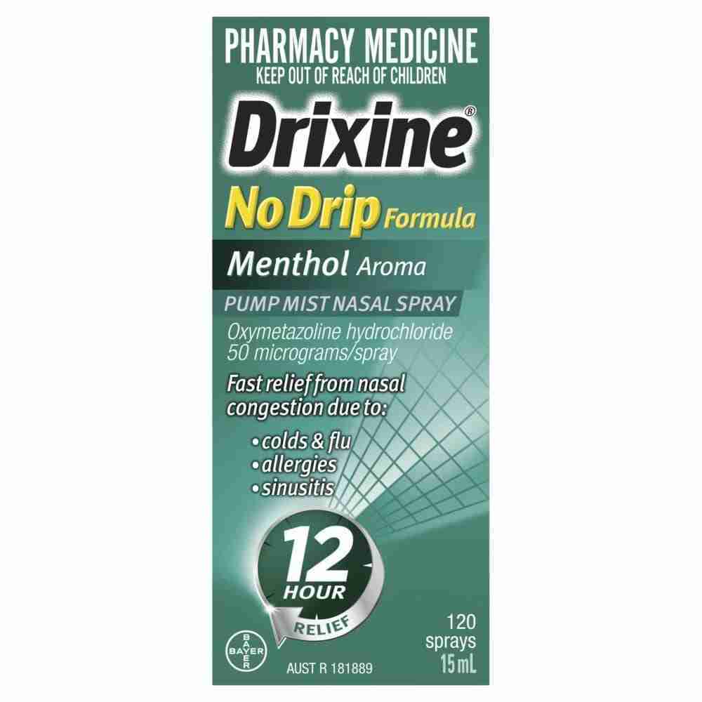 Drixine 12 Hour Relief No Drip Menthol Nasal Spray 120 sprays