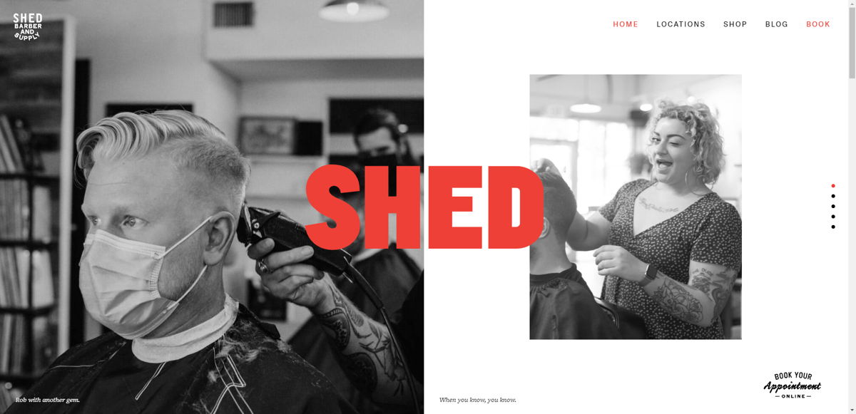 Screenshot of SHED Barber, from the barber & barbershop websites collection.