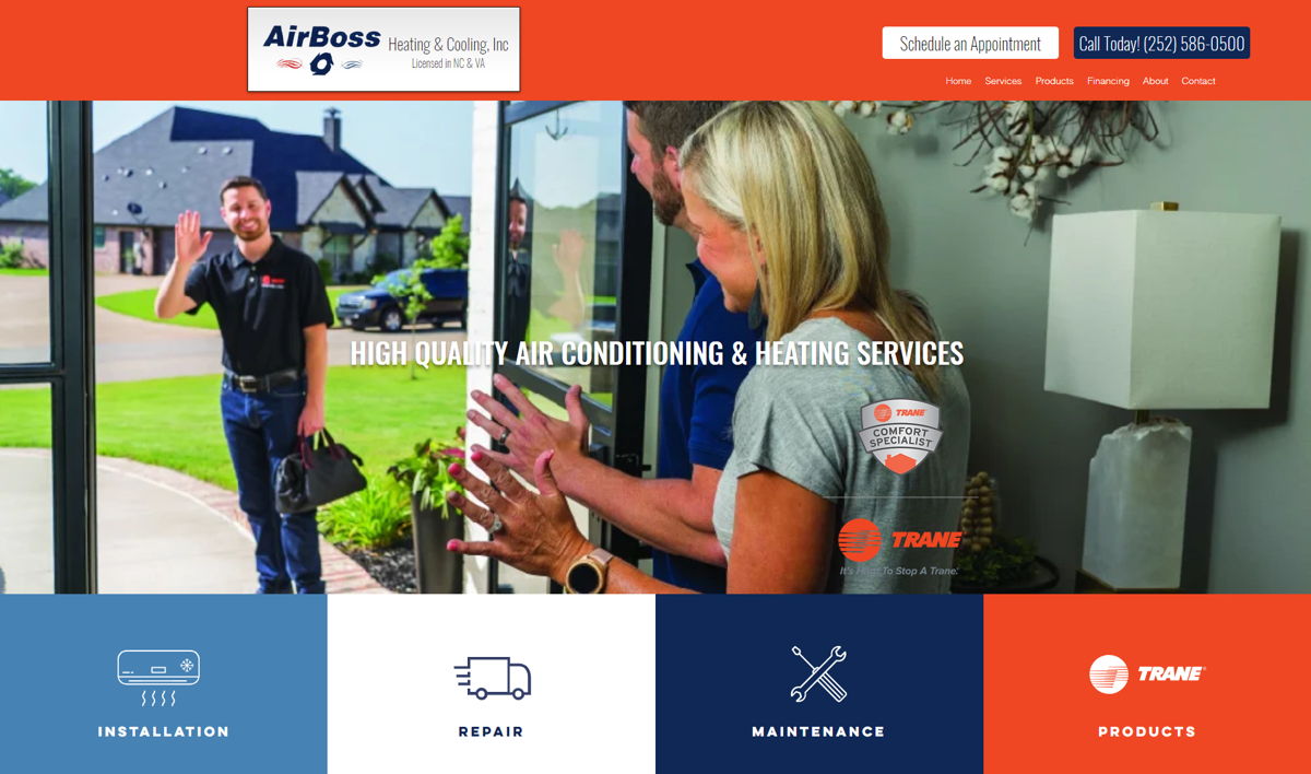 Screenshot of Airboss Heating & Cooling, from the hvac websites collection.