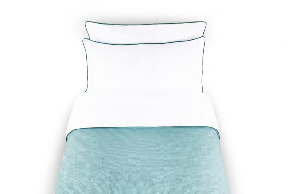 LEVIA Cover in Bed Jaquard / Percale Cotton - Turquoise / White