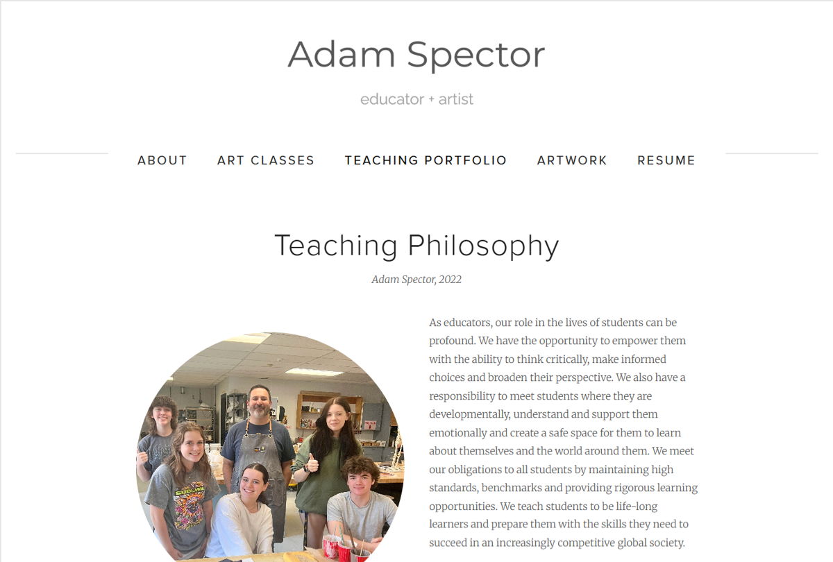 Screenshot of Adam Spector, from the teacher portfolios collection.