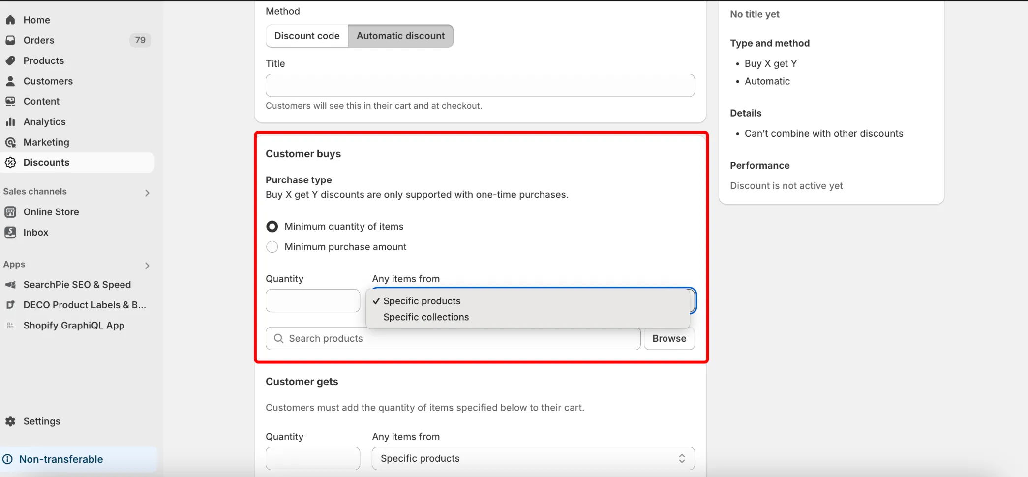 setting the buy x get y offer in shopify