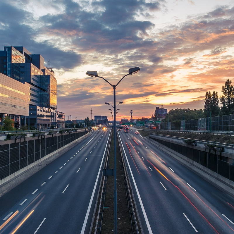 Autosnelweg in schemer