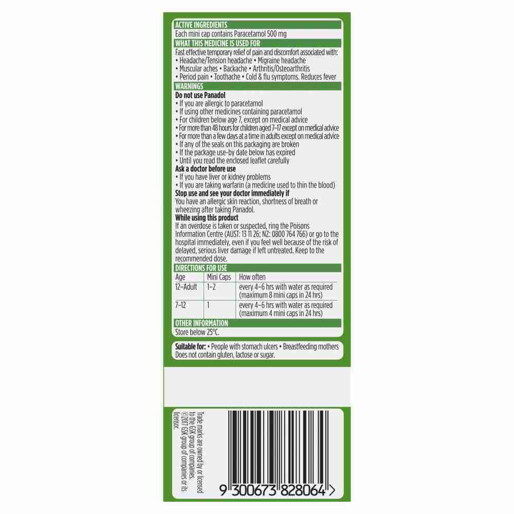 Panadol Mini Caps For Pain Relief, Paracetamol - 500 Mg 96 Mini Caps - Image 3