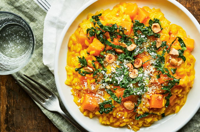 Squash Risotto with Tuscan Kale