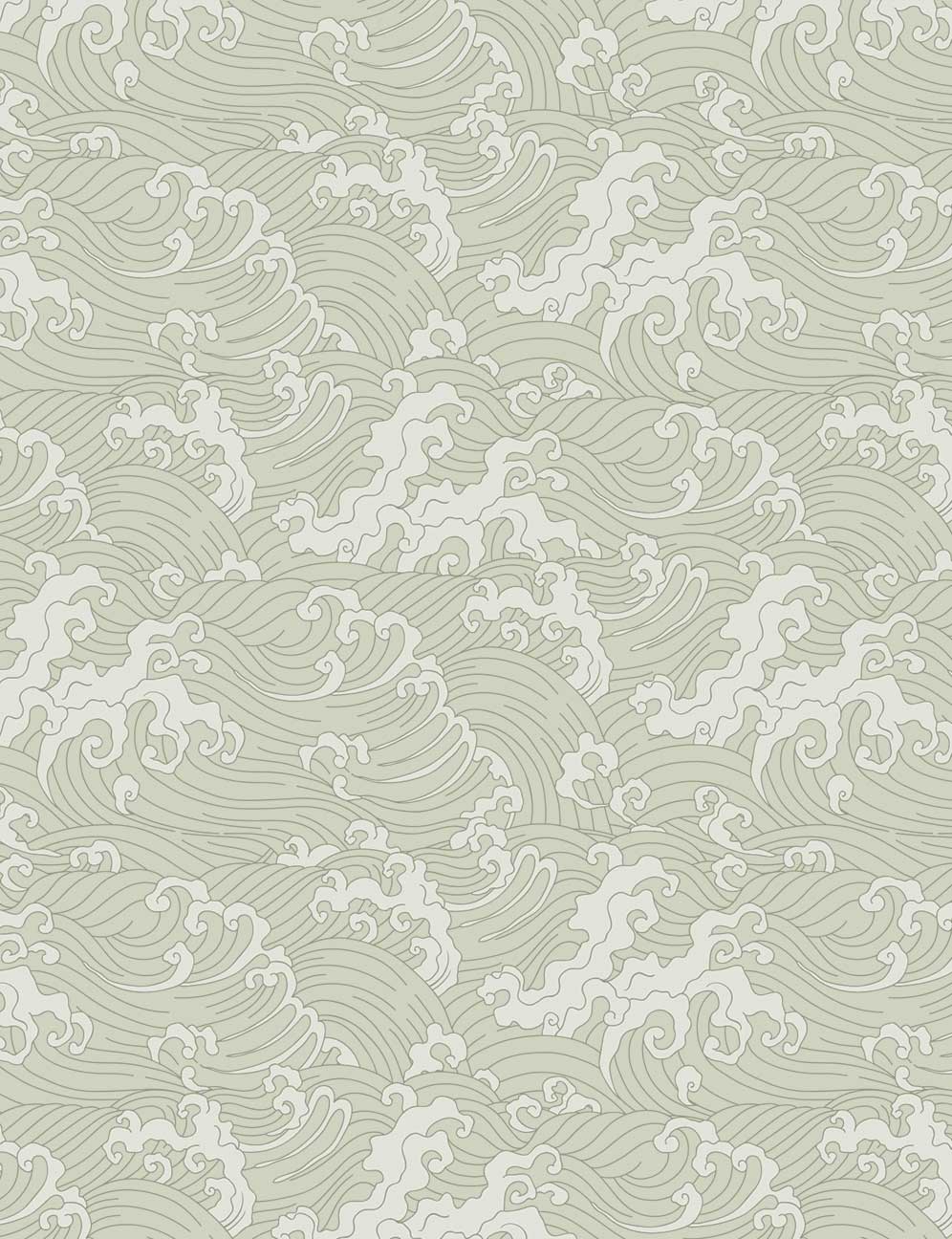 Green & White Japanese Wave Wallpaper pattern image