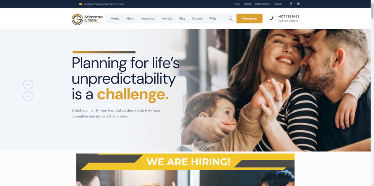 Screenshot of Mercado Global Insurance, from the insurance agent websites collection.
