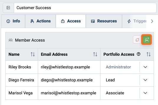 Add button on the Portfolio Access tab