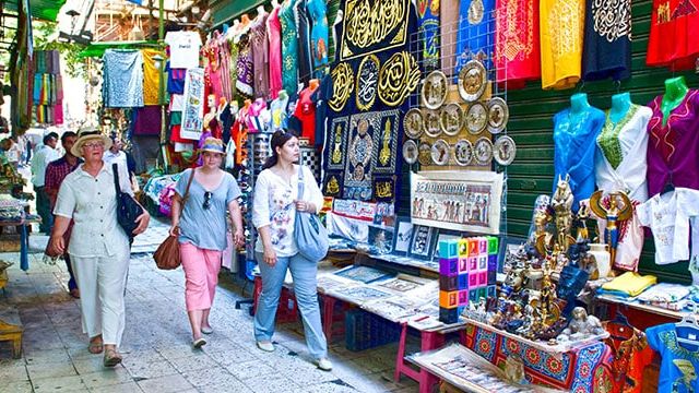 Tourists enjoying the Khan el-Khalili Bazaar, Cairo, Egypt