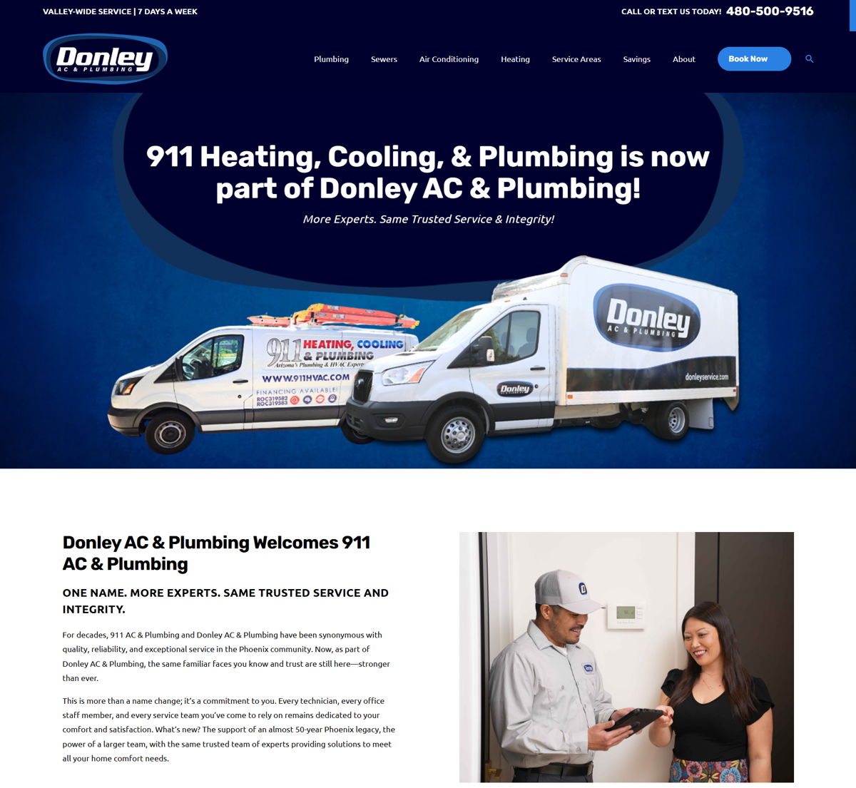 Screenshot of 911 HVAC, from the website hero section designs collection.