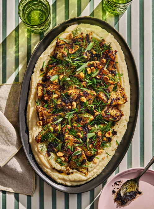 Celeriac with Warm Black Garlic Dressing