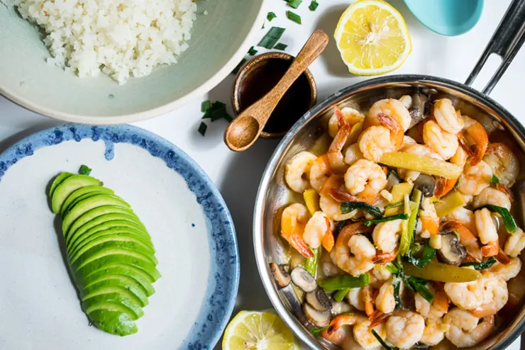 Shrimp Stir Fry with Baked Cauliflower Rice