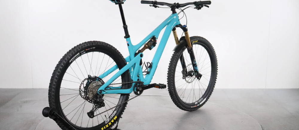 the rear side of a YETI mountain bike on display
