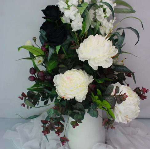 White and Black Beauty Arangement - Realistic Artificial Flowers - Image 3