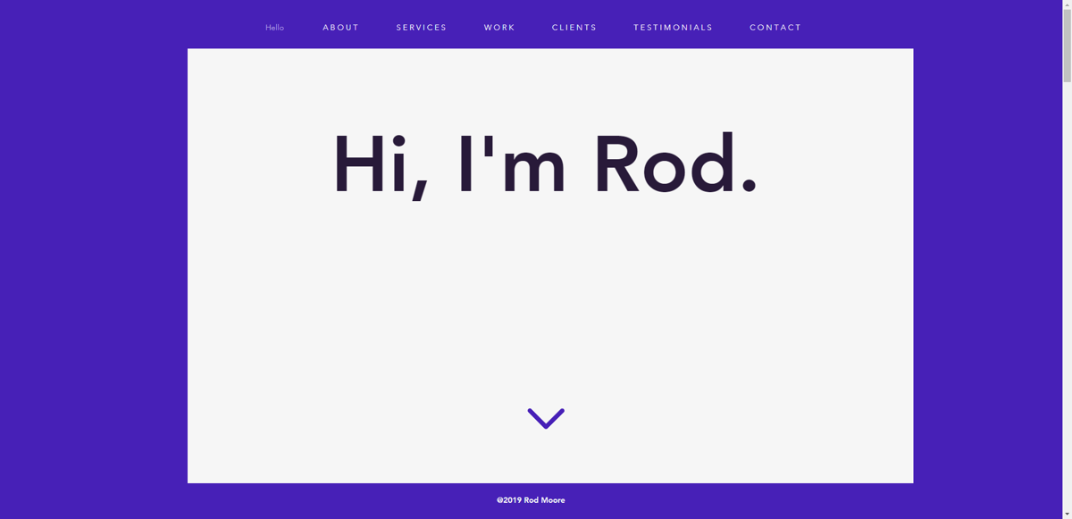 Screenshot of Rod Moore, from the copywriting portfolios collection.