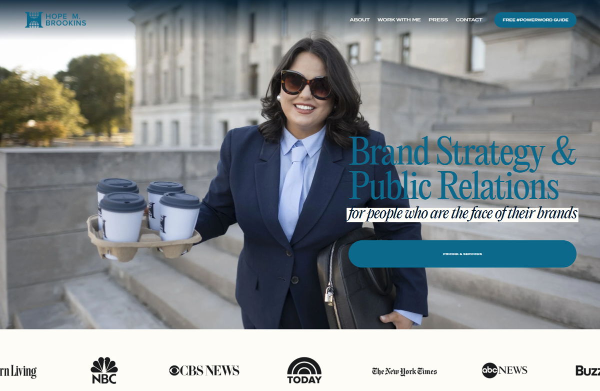 Screenshot of Hope Brookins, from the pr portfolios & websites collection.