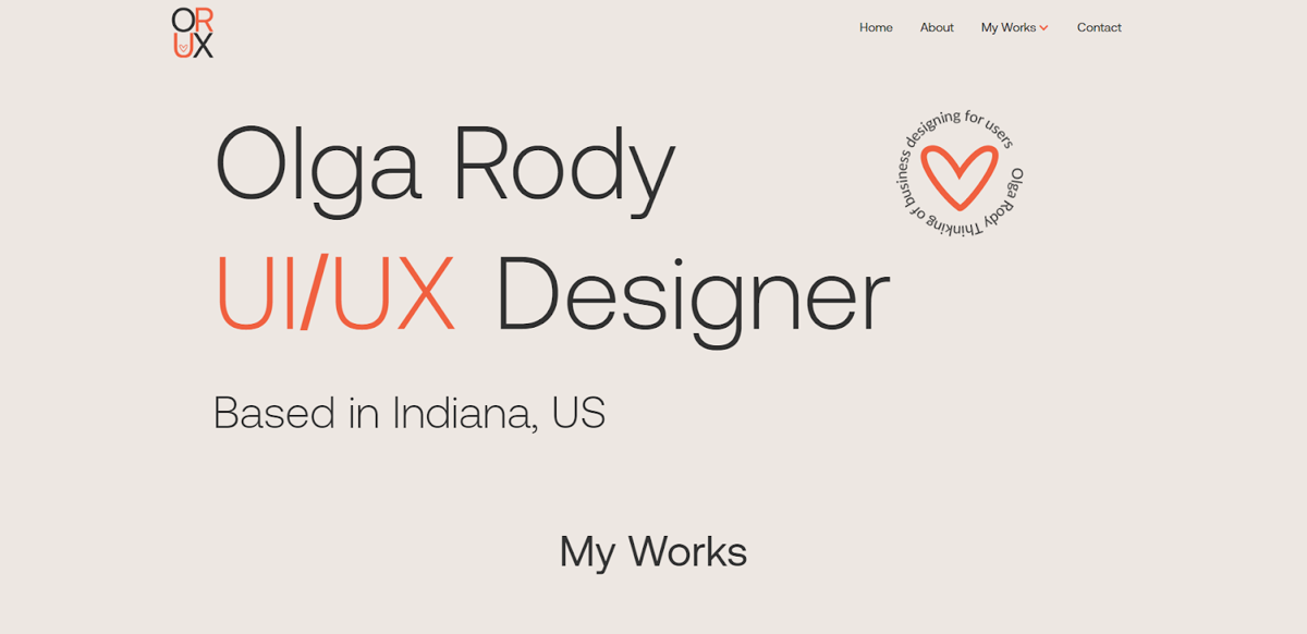 Screenshot of Olga Rody, from the ux portfolios collection.