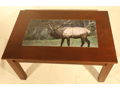 Coffee Table Wood with Elk Artwork on Top