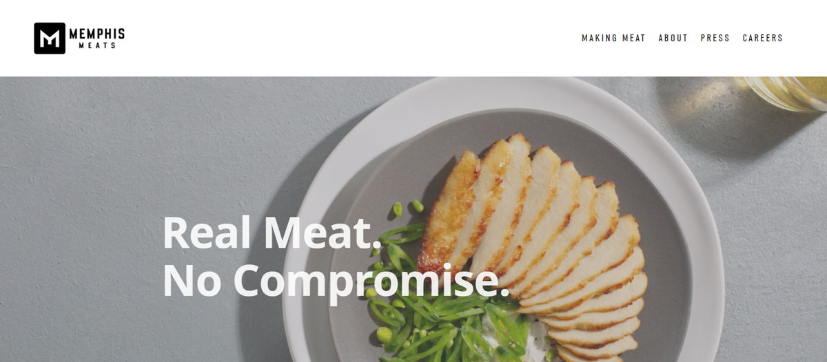 Screenshot of Memphis Meats, from the squarespace websites  collection.