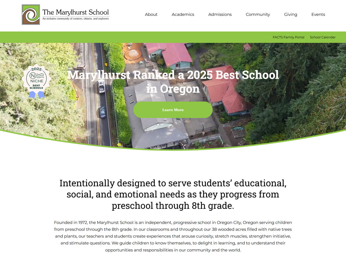 Screenshot of The Marylhurst School, from the kindergarten websites collection.