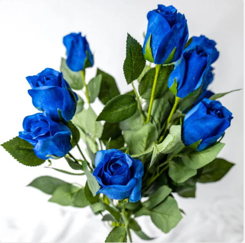 Deep Blue Real Touch Rose Open Bud - Realistic Artificial Flowers