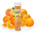 A bottle of our best Vitamin C Effervescent surrounded by oranges