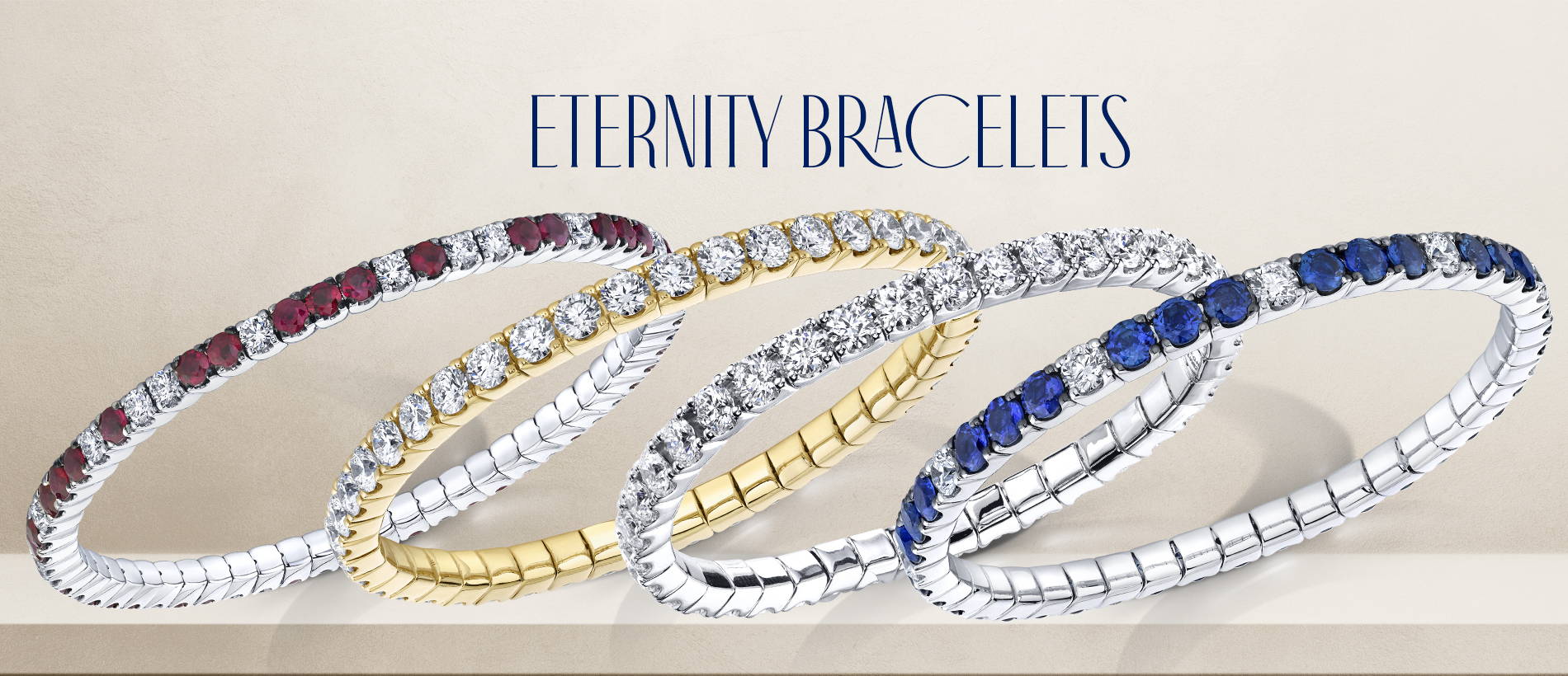 Bracelets with diamonds and sapphires in white gold and yellow gold
