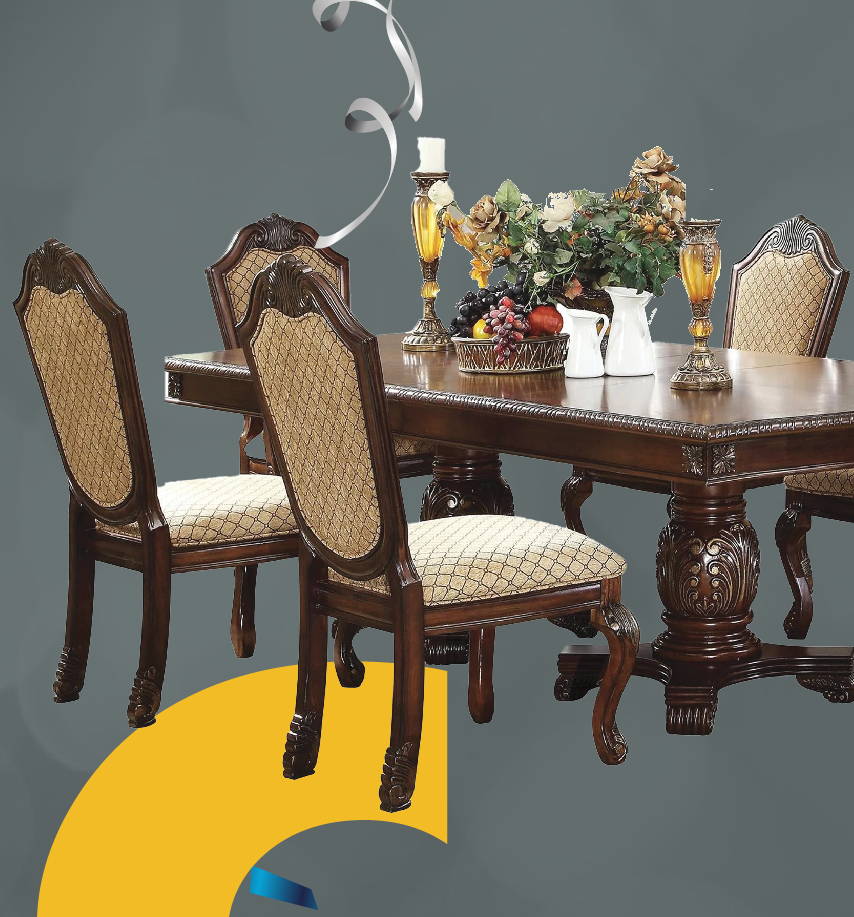 Chateau de ville classic style dining set with carved wood in brown color