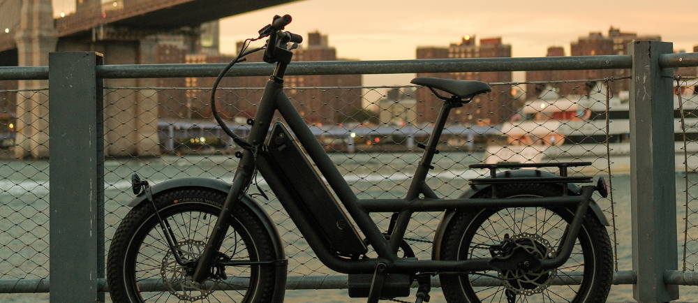 An E-Bike with a city skyline