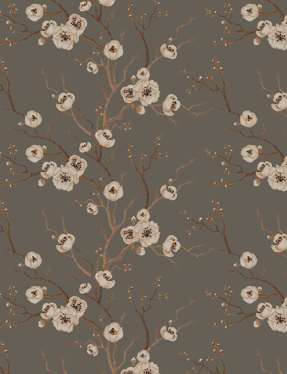 Green Japanese Floral Tree Wallpaper pattern image