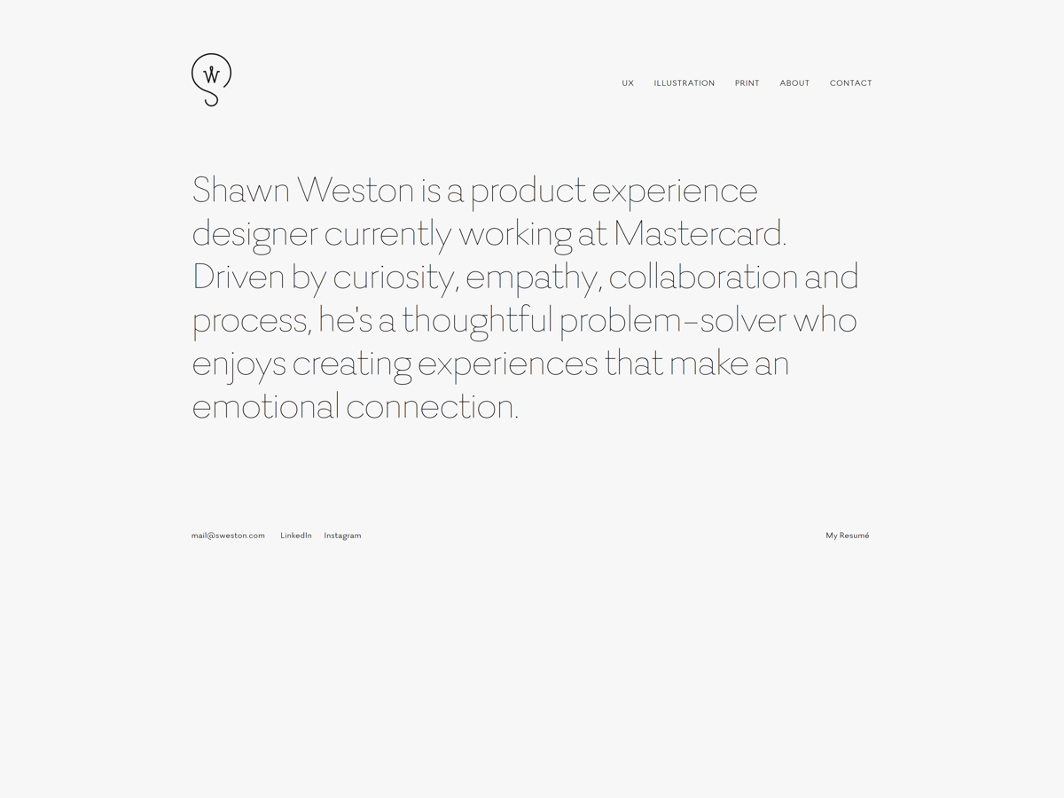 Screenshot of Shawn Weston, from the ux portfolios collection.