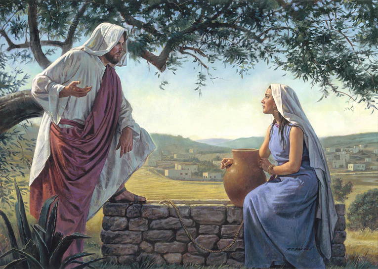 Jesus speaking with the woman at the well.