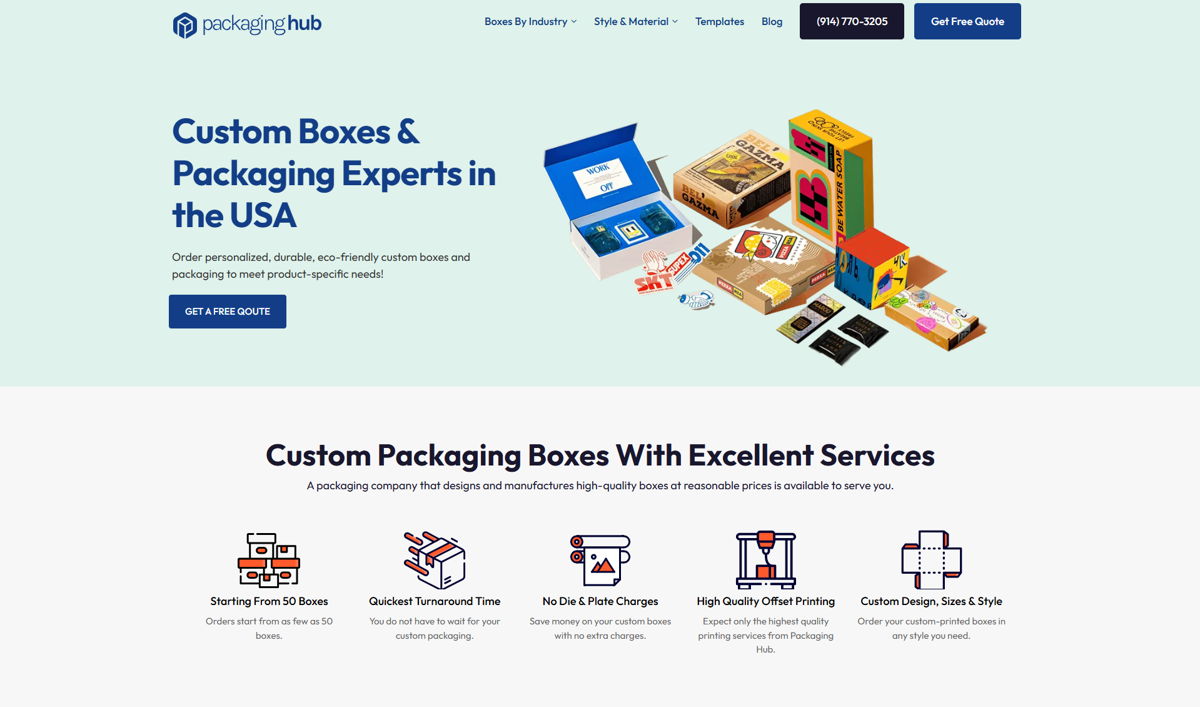 Screenshot of Packaging Hub, from the wordpress websites collection.
